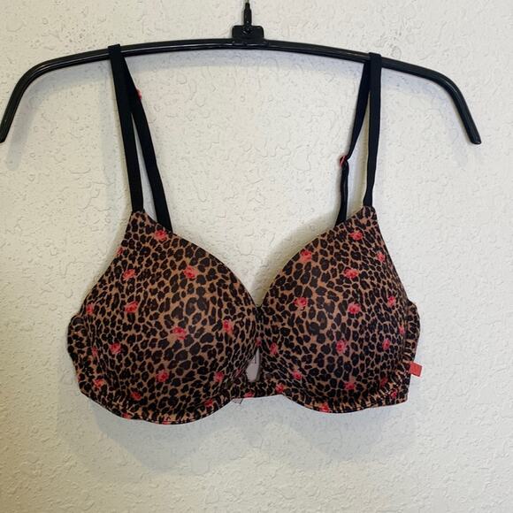 Victoria’s Secret Push Up Bra Leopard Print Floral EUC Sz 34C Sexy Everyday Wear - Picture 1 of 7